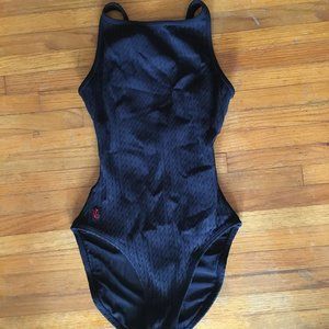 Vintage Black High Neck Texture patterned nautical 1 piece swim suit summer